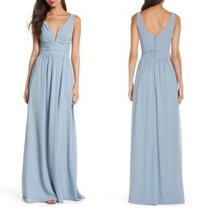 Lulus V-Neck Chiffon A-line Gown in Light Blue
